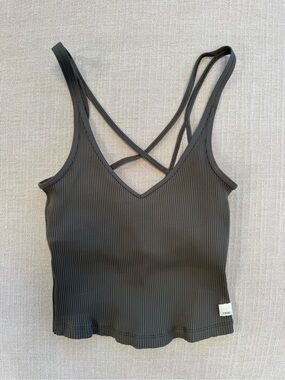 Vuori Olive Green Ribbed Crop Tank